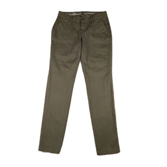 Eddie Bauer Womens 0 Legend Wash Stretch Boyfriend Slim Chino Pants Olive Green - Picture 1 of 10